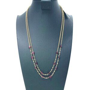 Monet Double-Strand Gold-Tone Station Necklace With Amethyst Coin Beads NWT 20"